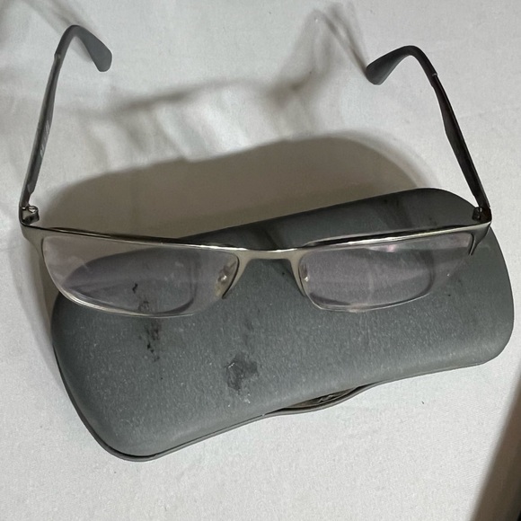 Ray-Ban silver rimless eyeglasses gray arms rubber at ends Rx lens installed - Picture 2 of 9